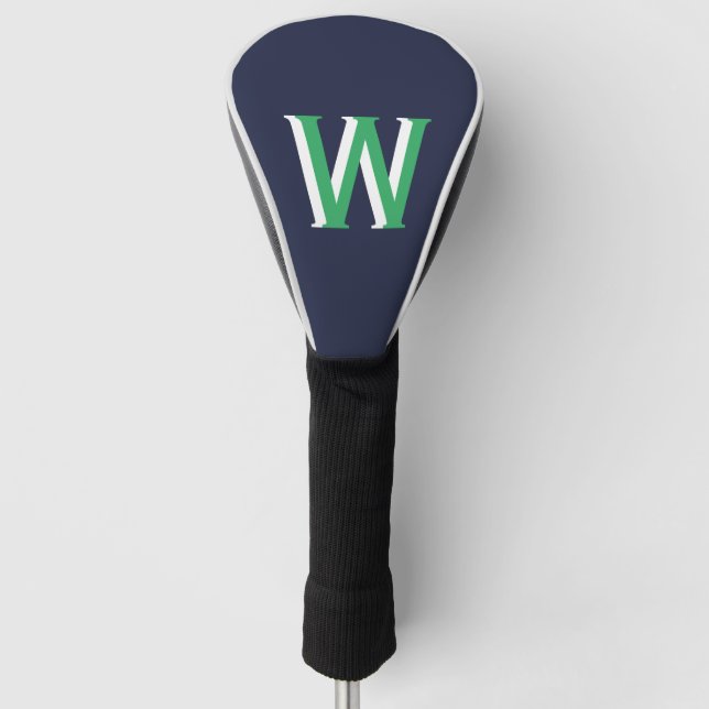 Navy Green Monogram  Golf Head Cover (Front)