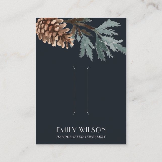 NAVY GREEN PINE CONE TREE BRANCH HAIR CLIP DISPLAY BUSINESS CARD (Front)