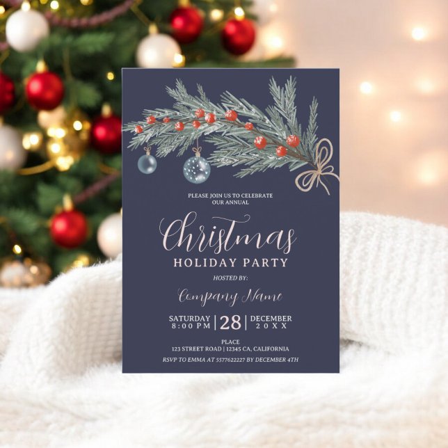 Navy green pine red Christmas company corporate Invitation (Navy green pine red Christmas company corporate Invitation)