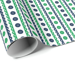Navy & Green Preppy Striped Craft & Sewing Room Wrapping Paper