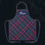 Navy Green Red Tartan Plaid Personalised Holiday Apron<br><div class="desc">Seasonal holiday apron features a classic navy blue,  hunter green,  red,  and white Scottish tartan plaid pattern with white script monogram text that can be personalised with a first name. Whether you're cooking Christmas dinner,  baking holiday cookies,  or doing dishes,  you'll look stylish this holiday season!</div>