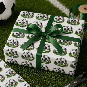 Navy green Soccer Kids Watercolo Wrapping Paper