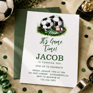 Navy green Soccer Kids Watercolor Invitation