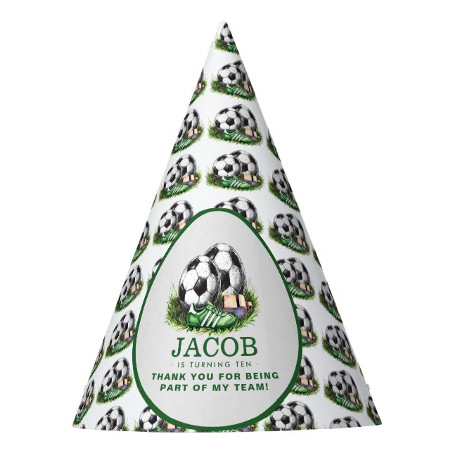 Navy green Soccer Kids Watercolor Party Hat (Front)