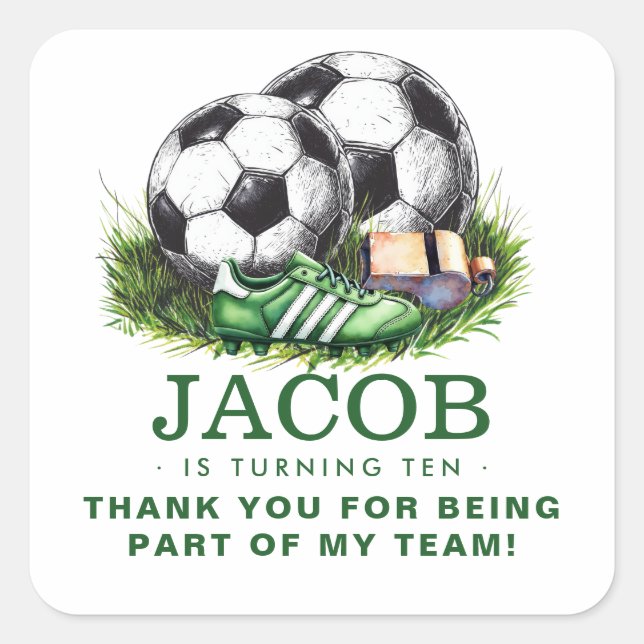 Navy green Soccer Kids Watercolor Square Sticker (Front)
