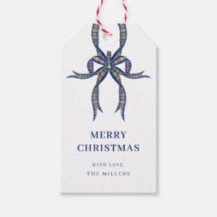 Navy Green Tartan Bow Christmas Gift Tags