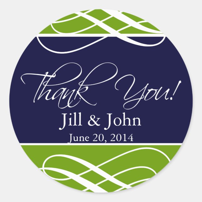 Navy Green Thank You Favour Labels Wedding Sticker (Front)