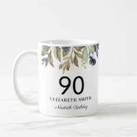 Navy Greenery Leaves Personalised 90th Birthday