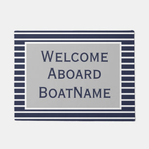Navy Grey and White Welcome Aboard Boat Doormat