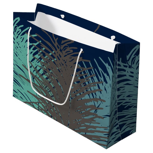 navy Grey Aqua Teal Blue Feathers Large Gift Bag (Front Angled)
