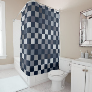 Navy Grey Blue Checks Shower Curtain