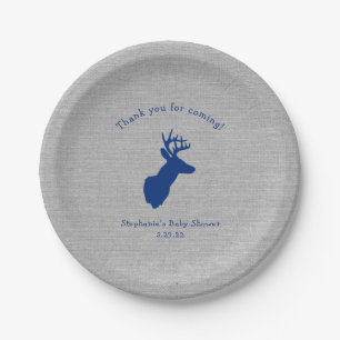Navy Grey Buck baby shower decor, oh deer Paper Plate