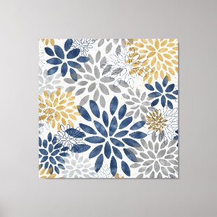 Navy Grey Gold Dahlia Blooms  Canvas Print