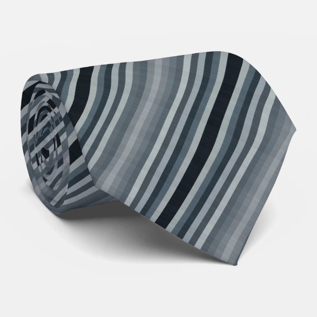 Navy Grey Gray Stripes Tie (Rolled)