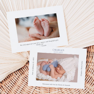 Navy Grey Minimalist Photo Baby Announcement Card