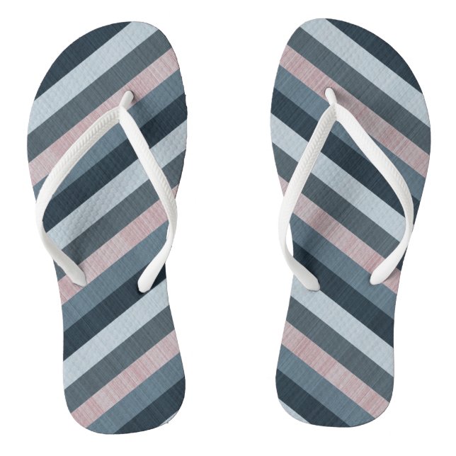 Navy Grey Pink Striped   Flip Flops (Footbed)