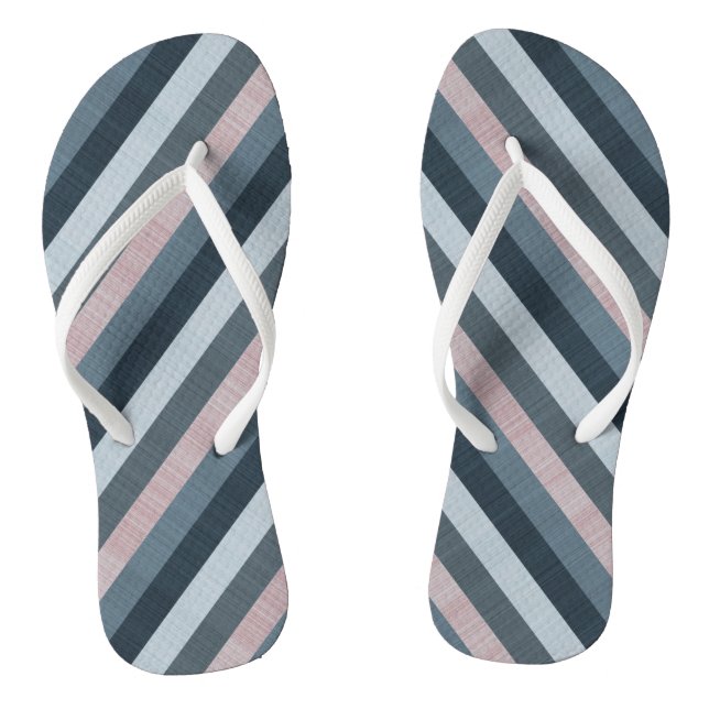 Navy Grey Pink Striped  Flip Flops (Footbed)