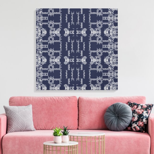 Navy Grey Scrolled Pattern Colours Wall Art  (Insitu(LivingRoom))