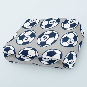 Navy Grey Soccer Ball Number Pattern Fleece Blanket