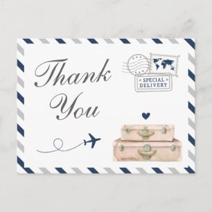 Navy Grey Travel Aeroplane Baby Boy Bridal Shower Postcard