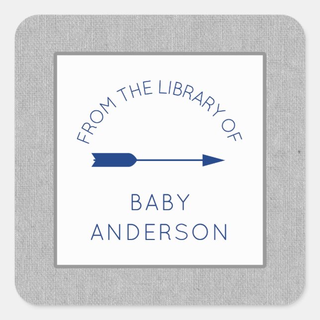 Navy Grey Tribal Arrow baby shower bookplate, Square Sticker (Front)