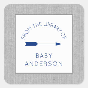Navy Grey Tribal Arrow baby shower bookplate, Square Sticker