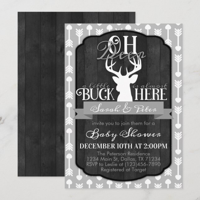 Navy Grey Tribal Deer Baby Shower Invitation (Front/Back)