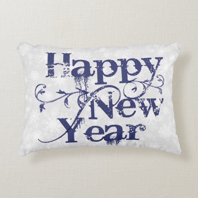 Navy Grunge Happy New Year Decorative Cushion (Front)