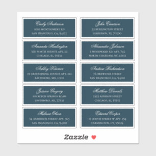 Navy guests names address. Wedding shipping labels