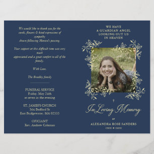 Navy Hand Lettered Chic Flourish Funeral Memorial