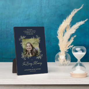Navy Hand Lettered Chic Flourish Funeral Memorial Plaque