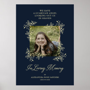 Navy Hand Lettered Chic Flourish Funeral Memorial Poster