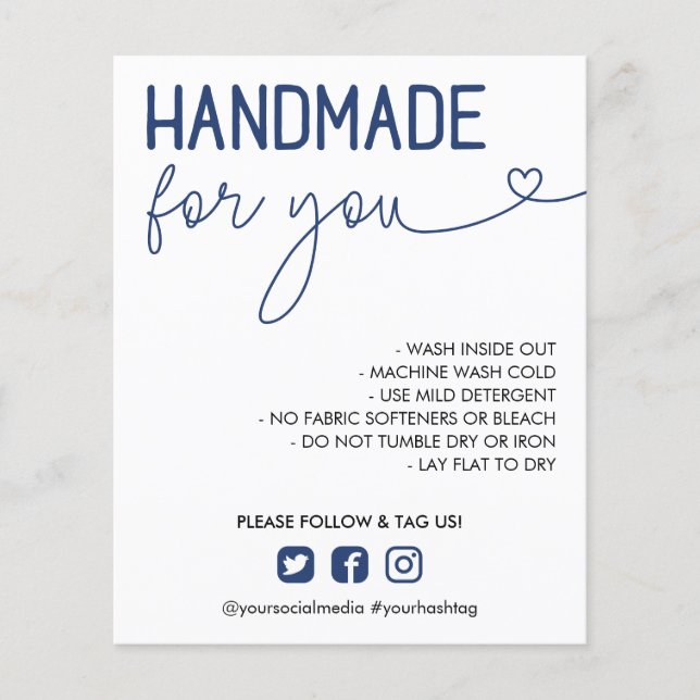 Navy Handmade For You Wash Instructions Photo Flyer (Front)