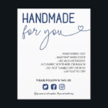 Navy Handmade For You Wash Instructions Photo Flyer<br><div class="desc">Washing instructions insert card for your small business of handmade goods. Handmade for you written in a charming combo of vintage font and script with a heart in navy blue. Add washing instructions in black. Beneath navy blue social media icons, your social media handle. Add a promotional photo on the...</div>