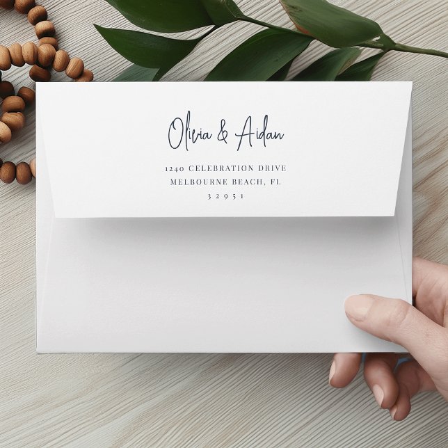 Navy Handwritten Script Wedding 5x7 Return Address Envelope (Creator Uploaded)