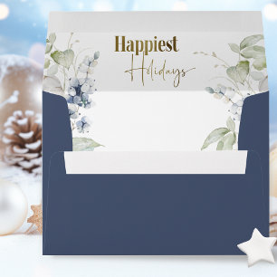 Navy, Happiest Holidays, Elegant Holiday Envelope