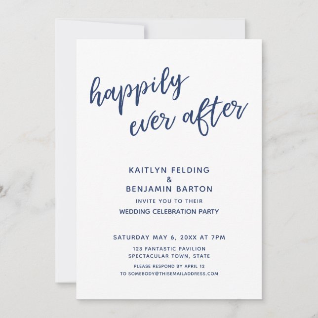 Navy Happily Ever After Casual Modern Reception Invitation (Front)