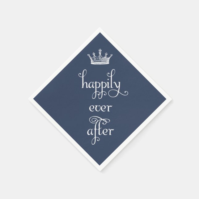 Navy Happily Ever After Crown Napkins (Corner)
