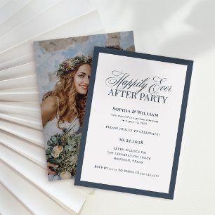 Navy Happily Ever After Party, Elopement Reception Invitation