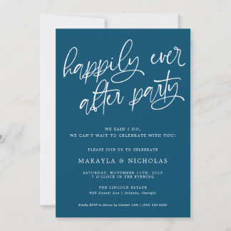 Navy Happily Ever After Party Wedding Reception Invitation