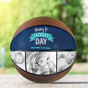Navy Happy 1st Father’s Day Turquoise Banner Bold Basketball