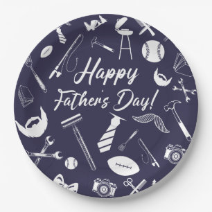 Navy Happy Father's Day Paper Plate