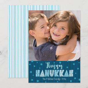 Navy Happy Hanukkah Photo Fun Typography Modern Holiday Card