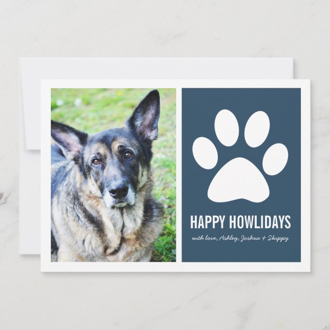 Navy Happy Howlidays Pet Photo Holiday Flat Cards (Front)