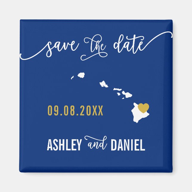 Navy Hawaii Wedding Save the Date Map Magnet (Front)