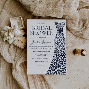 Navy Heart Dress Elegant Bridal Shower Invitation