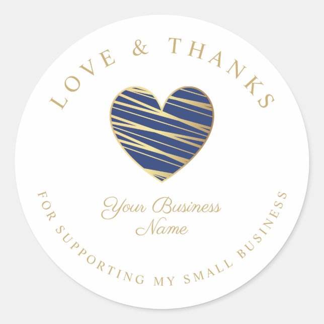 Navy Heart Love & Thanks Supporting Small Business Classic Round Sticker (Front)