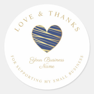 Navy Heart Love & Thanks Supporting Small Business Classic Round Sticker