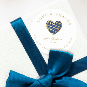 Navy Heart Love & Thanks Supporting Small Business Classic Round Sticker