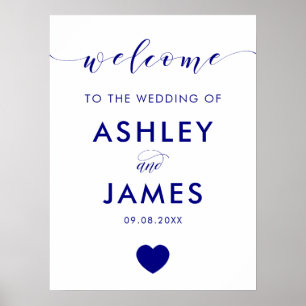 Navy Heart Wedding Welcome Sign, Navy Blue Poster